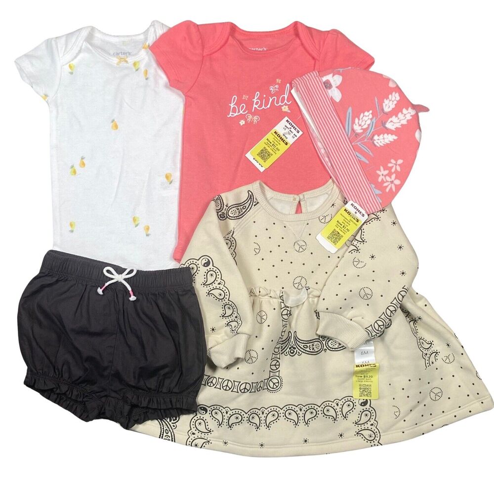 Girls 5pc Lot Size 6M NWT Carters Bodysuits Hat Shorts Little Co Dress
